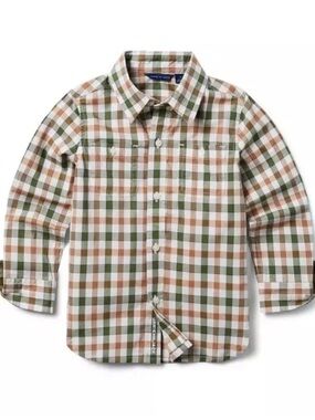 Janie and Jack Plaid Button-Down Shirt in Green, Brown & Cream